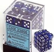 CHX 23806 Blue w/White (36 Translucent 12mm Pipped d6 Dice Block)